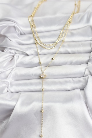 Zarif Boyunlar İçin Golden Pirinç Güneş Üçlü Kombin Kadın Kolye Standart