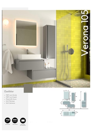 Evros Verona Banyo Dolabı 105 Cm Gri