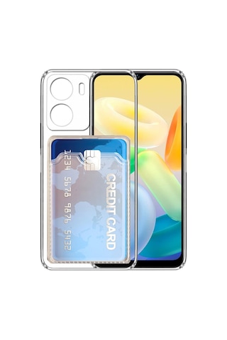 Kvy Vivo Y16 Kamera Korumalı Kartlıklı Setra Şeffaf Silikon Kılıf