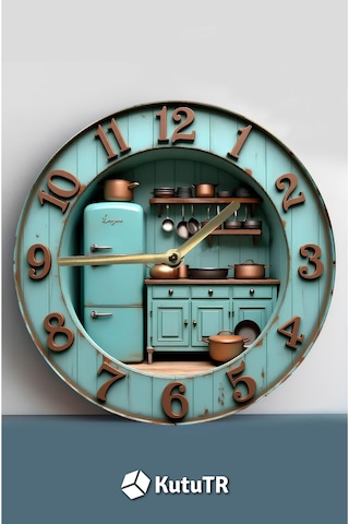 Retro Mutfak Temalı Çift Katmanlı Mdf Duvar Saati 33 Cm 3d Görünümlü 2d Hd Baskı Sdw361 Renkli