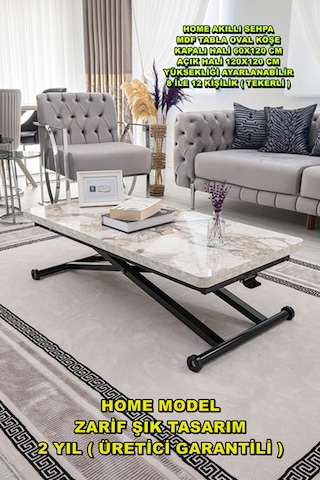 Home Üst Tabla Mdf Beyaz Mermer Oval Köşe Alt Ayak Siyah