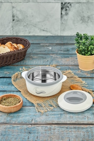 3149 Yemek Termosu - Sızdırmaz Kilitli Kapak Saklama Kabı Paslanmaz Çelik Sefertası 1000 Ml - Beyaz Beyaz