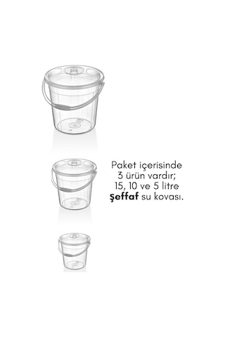 Bayev 3lü 15-10-5lt Kapaklı Su Kovası Şeffaf - Temizlik Bahçe Kovası Un Bakliyat Saklama Kutusu Diğer