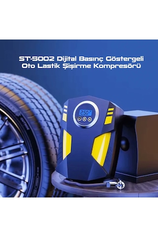 Enraco St-5002 Dijital Basınç Göstergeli Oto Lastik Şişirme Pompası Hava Kompresörü