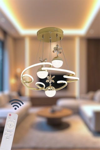 Ey Shop 3 Lü Toplu Cloud Model 3 Renk Kumandalı Beyaz&sarı&günışığı Led Avize Gold