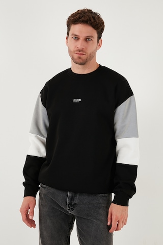 Buratti Pamuklu Relaxed Fit Bisiklet Yaka Şardonlu Renk Bloklu Erkek Sweat 5905298T Siyah