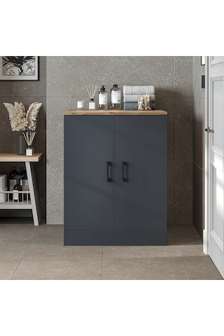 Çamaşır Kurutma Makinesi Alt Dolabı Kapaklı Banyo Alt Dolap Antrasit - Atlantik Çam