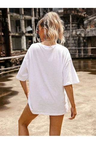 Kadın Beyaz Oversize Outher Banks Baskılı T-shirt Beyaz-67370