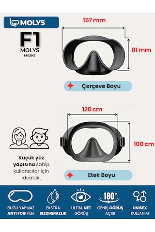 Molys F1 Pro Dalış Maskesi + Antı Fog Buğu Önleyici Film + Dalış Maskesi Kutusu Küçük Yüz Yapısı İçin İdeal Pembe