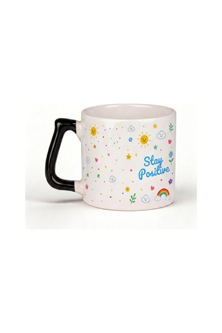 Good Vibe-stay Positive Yazılı Desenli Kupa Bardak - Baskılı Seramik Hediye Kupa Bardak Çok Renkli