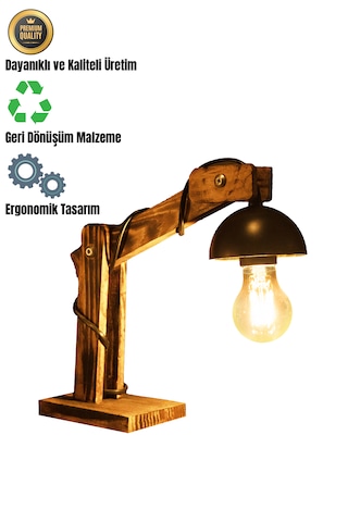 Celestia Home Otantik İskandinav Model Modern Ahşap Avize Masa Lambası Abajur Ahşap