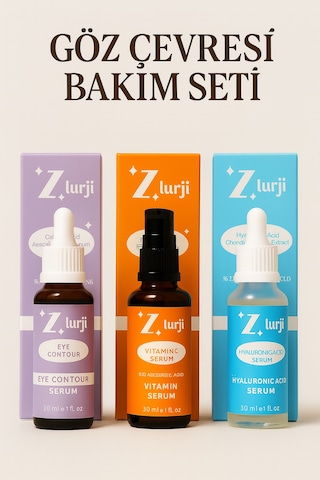 3 Lü Göz Çevresi Bakım Seti Kafeinli Göz Serumu + C Vitamini + Hyaluronik Asit