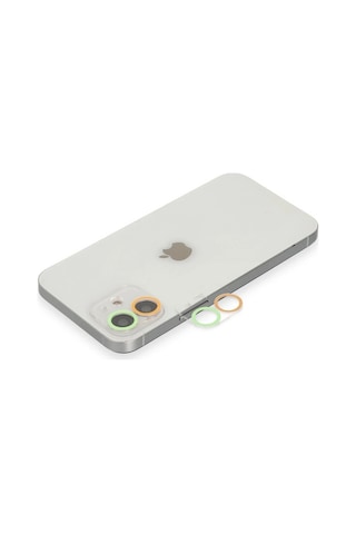 Mey İthalat Apple, Uyumlu iPhone 12 Mini Renkli Kamera Lens Koruma Cam - Turuncu-yeşil