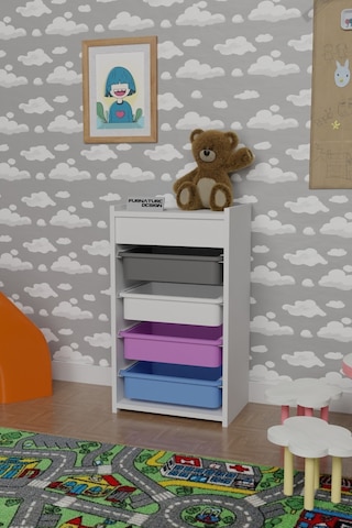 4 Sepetli Oyuncak Dolabı Çok Amaçlı Dolap Beyaz - Karışık Beyaz