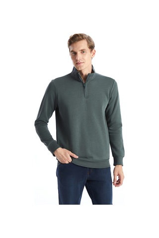 Lcwaıkıkı Classic Yeşil Dik Yaka Uzun Kollu Erkek Kalın Sweatshirt