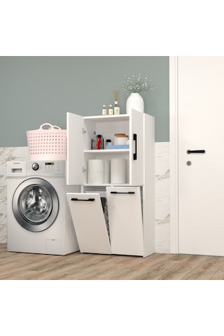 Şahane No.4 Sepetli Banyo Dolabı Beyaz-beyaz Beyaz
