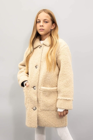 DeFacto Kız Çocuk Rüzgar Geçirmez Düğmeli Cepli Kaşe Parka C8555A824AUBG203 Bej