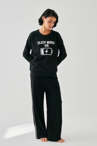 Akbeniz Kadın Siyah Sleep Mode On Oversize 2 İplik Eşofman Ev Giyim Takımı