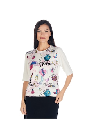 ekazak Crystal Baskılı Luxury Viskoz Tshirt Bluz