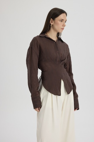Mai Collection Mai Studios Co. Vesper Üçgen Kesim Bağlamalı Kahve Gömlek Kahve