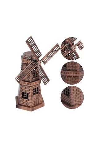 Vintage Metal Hollanda Yel Değirmeni Biblo Antik Bakır 17 Cm