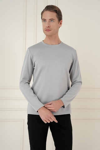 Efor Comfort Fit Bisiklet Yaka Uzun Kol Casual Gri Tişört Ts 892 Gri