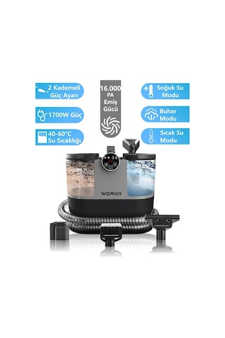 Ayrex Womıdı Dy-506f Halı Ve Koltuk Yıkama Makinesi, 500w Güç, 1600ml Su Tankı, 1.8m Hortum, Dijital Ekran, Siyah