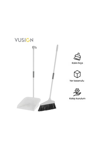 Vusıgn Süpürge Seti Süpürge + Toz Toplama Küreği Gri Beyaz