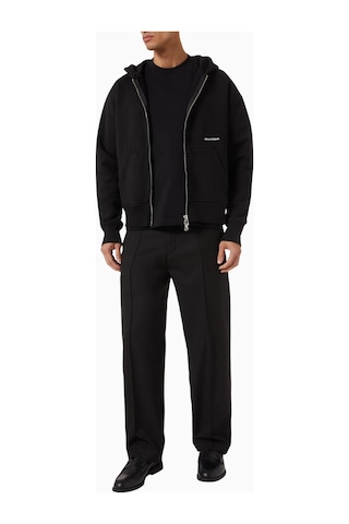 About Blank Box Logo Zip Hoodie Lüks Oversize Erkek Kapüşonlu Sweatshirt Siyah
