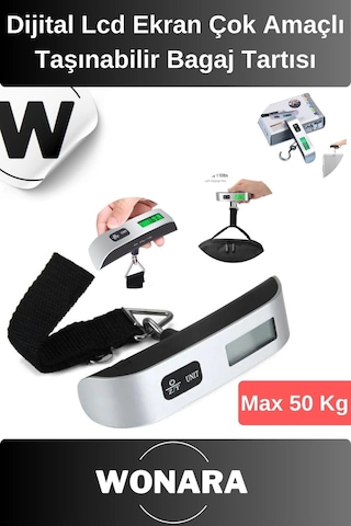 Dijital Lcd Ekranlı Hassas Taşınabilir Pratik Seyahat Bagaj Tartısı 50 Kg Kapasiteli Ağırlık Tartı