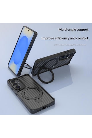 Teleplus Samsung Galaxy Uyumlu  S26 Plus Kılıf Karbon Fiber Magsafeli 360 Dönerli Standlı Alp Kapak Mor