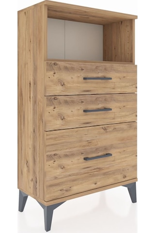 Arges Komodin Tek Raflı 3 Çekmeceli 60x30x106 Çam-çam Çam