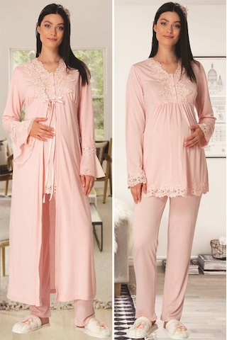 Lohusa Sepeti Lohusasepeti 1517 Dantelli Sabahlıklı Lohusa Pijama Takımı 001