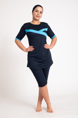 Kadın 670 Büyük Beden Kısa Kol Taytlı Tesettür Mayo Lacivert