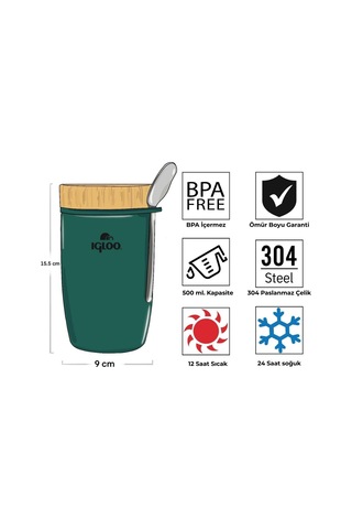 Çelik Yemek Termos - Igloo - Bamboo - 500 Ml - Yeşil - 205789 Çok Renkli