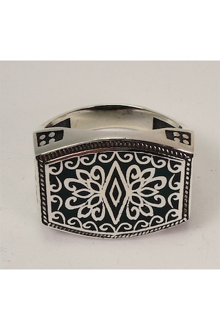 Vog Otantik Selçuklu Motifli Yeşil Mineli 925 Ayar Gümüş Erkek Yüzük