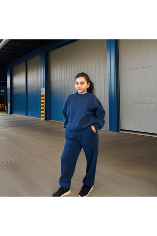 Ceyss Design Unisex Üç İplik Şardonlu Sweatshirt Eşofman Takımı-indigo İndigo