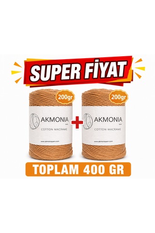 Akmonia Premium Makrome İpi Zincir İp 200gr X 2 Toplam 400gr-ekru Çanta İpi Supla İpi Dekor İpi Örgü İp Sütlü Kahve