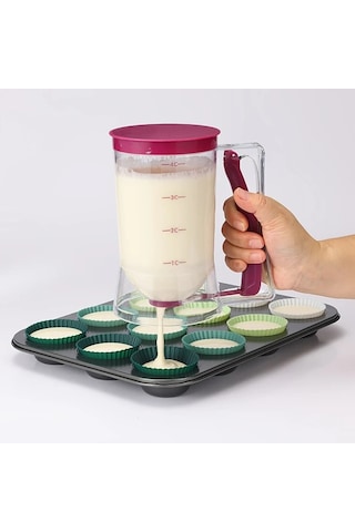 Fochsia Mor Yapışmaz Hamur Dağıtıcı: Ölçekli, Nozullu, Kollu, Kek Ve Krepler İçin Profesyonel Mutfak Aleti