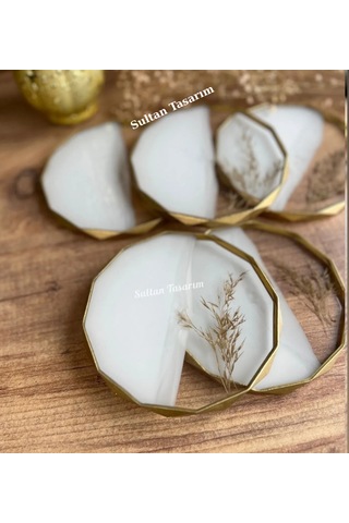 4 Lü Epoksi Bardak Altlığı - 118 Beyaz