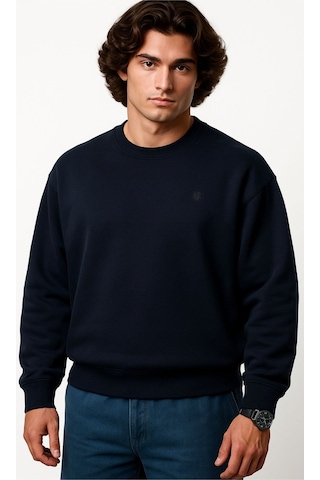 Erkek Büyük Beden 122 Kilo-158 Kilo Arası İçin Uygun Geniş Kalıp Bisiklet Yaka Pamuklu Selanik Kazak Lacivert