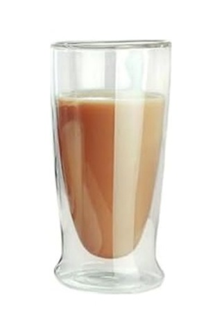 Çift Cidarlı Uzun Model Cam Kokteyl, Meşrubat, Latte, Su Bardağı, 350 Ml, 1 Adet - 12323 Açık Kırmızı