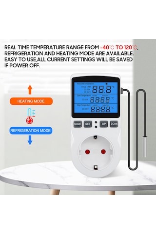 Geeroyoo Sıcaklık Kontrolcü Prizi, Isıtma/soğutma Modu, Zamanlayıcı Ve Geri Sayım, 100-250v Avrupa Standartı, Ekran Işıklı