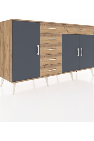 Kronos Konsol 3 Raflı 6 Çekmeceli 3 Kapaklı 176x59x99 Çam-antrasi Çam-antrasit/çam