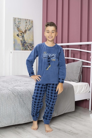 Yeni Sezon Sonbahar/kış Erkek Çocuk Skate Desenli Polar Pijama Takımı 4515-indigo İndigo