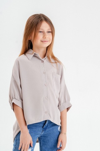 Kız Çocuk Arkası Pileli Gömlek 3119 Bej