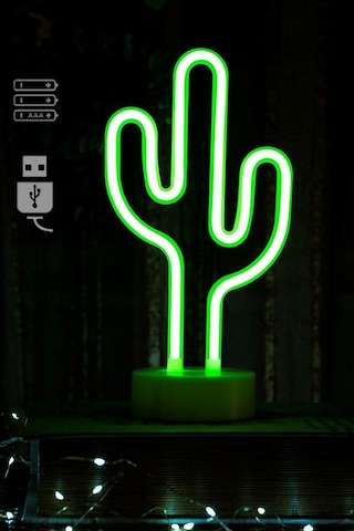 Dogusdeco Kaktüs Neon Usb Kablo + Pilli Dekoratif Gece Lambası