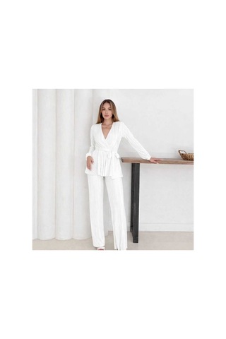 Unika Boutique Antrasit Krovave Pliseli Takım beyaz