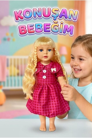 Aylin Türkçe Konuşan Kafası Kolları ve Bacakları Et Gövdesi Sert plastik 60cm Büyük Oyuncak Bebek