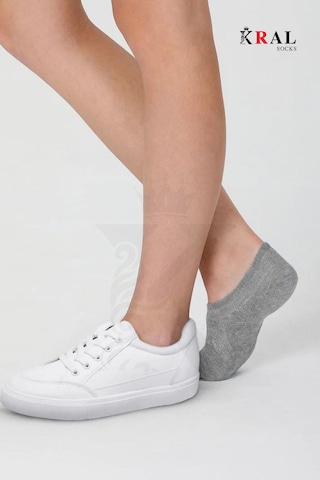Kral Socks Kadın Pamuklu Terletmez 10'lu - 10 Çift Yazlık Görünmez Çorap Gri